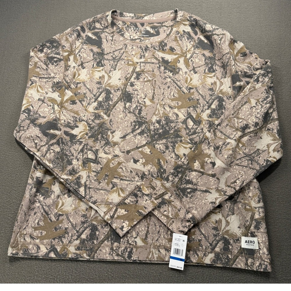 Aeropostale Camo Thermal Shirt Mens Size XL Brown Waffle Knit Long Sleeve 165364